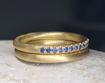 Sapphire Eternity Band, Blue Sapphire Eternity Ring, Half Eternity Band, 18k Gold Wedding Ring, September Birthstone Ring, Gold Stack Ring