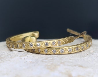 Diamond Hoop Earrings, 18k Gold Hoops, Unique Diamond Earrings, Solid Gold Hoop Earrings, Fine Jewelry Earrings, Pave Diamond Hoops