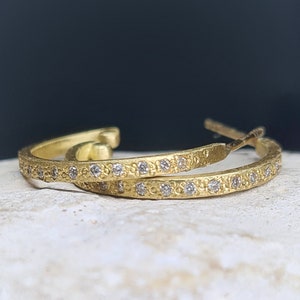 Diamond Hoop Earrings, 18k Gold Hoops, Unique Diamond Earrings, Solid Gold Hoop Earrings, Fine Jewelry Earrings, Pave Diamond Hoops image 1