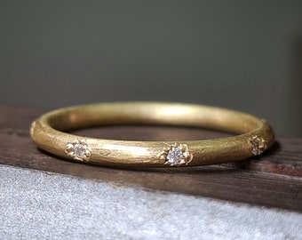 18k Gold Diamond Eternity Band, Textured Gold Ring, Wedding Ring, Diamond Stacking Ring, Anniversary Ring, Diamond Anniversary Band