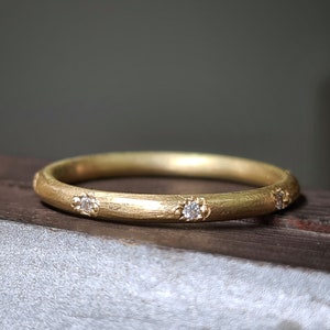 18k Gold Diamond Eternity Band, Textured Gold Ring, Wedding Ring, Diamond Stacking Ring, Anniversary Ring, Diamond Anniversary Band image 1