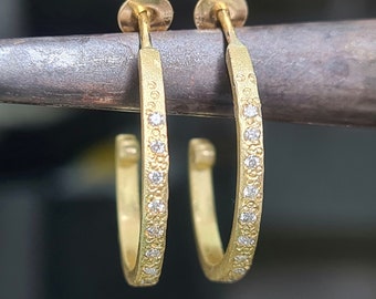 18k Gold Hoops, Unique Diamond Earrings, Diamond Hoop Earrings, Solid Gold Hoop Earrings, Fine Jewelry Earrings, Pave Diamond Hoops