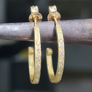 Diamond Hoop Earrings, 18k Gold Hoops, Unique Diamond Earrings, Solid Gold Hoop Earrings, Fine Jewelry Earrings, Pave Diamond Hoops image 2