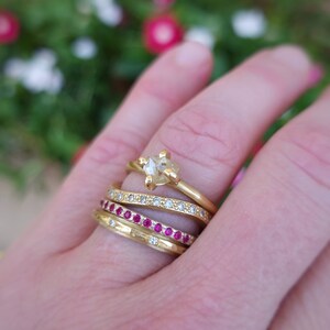 18k Gold Ruby Ring, White Gold Ruby Band, Gold Wedding Ring, Anniversary Ring, Textured Stacking Ring, Ruby Stackable Ring, Fine Jewelry image 7