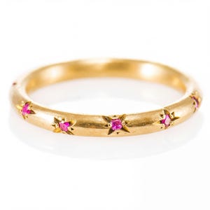 Handmade 18k Gold Ruby Star Eternity Band, Stacking Ring