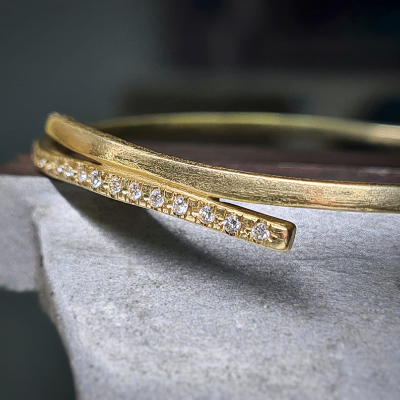 Diamond Bangle Bracelet, 18k Gold Bracelet, Gold Diamond Bangle, Solid Gold Bangle Bracelet, Simple Bracelet, Unique Christmas Gift image 1