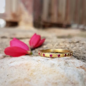 Ruby Eternity Band, Handmade 18k Gold Stackable Wedding Ring
