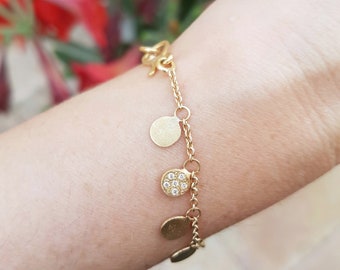 Gold Disc Bracelet, Gold Sequin Bracelet, 18k Gold Chain Bracelet, Dainty Gold Bracelet, Fine Jewelry Bracelet, Charm Bracelet, Minimalist