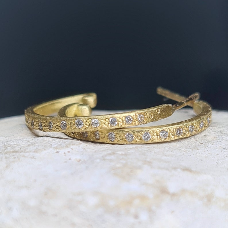 Diamond Hoop Earrings, 18k Gold Hoops, Unique Diamond Earrings, Solid Gold Hoop Earrings, Fine Jewelry Earrings, Pave Diamond Hoops image 1