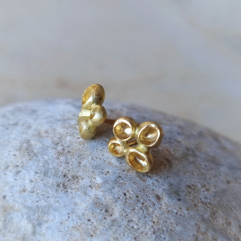 18k Gold Earrings, Wedding Earrings, Flower Earrings, Nature Inspired Jewelry, Botanical Jewelry, Solid Gold Stud Earrings, Unique Earrings image 7