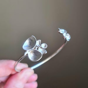 Handmade Sterling Silver Cuff Bracelet, Botanical Nature Inspired Floral Bangle