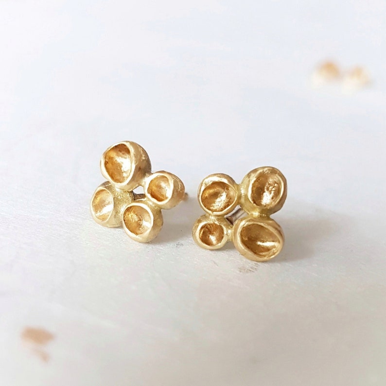 18k Gold Earrings, Wedding Earrings, Flower Earrings, Nature Inspired Jewelry, Botanical Jewelry, Solid Gold Stud Earrings, Unique Earrings image 1