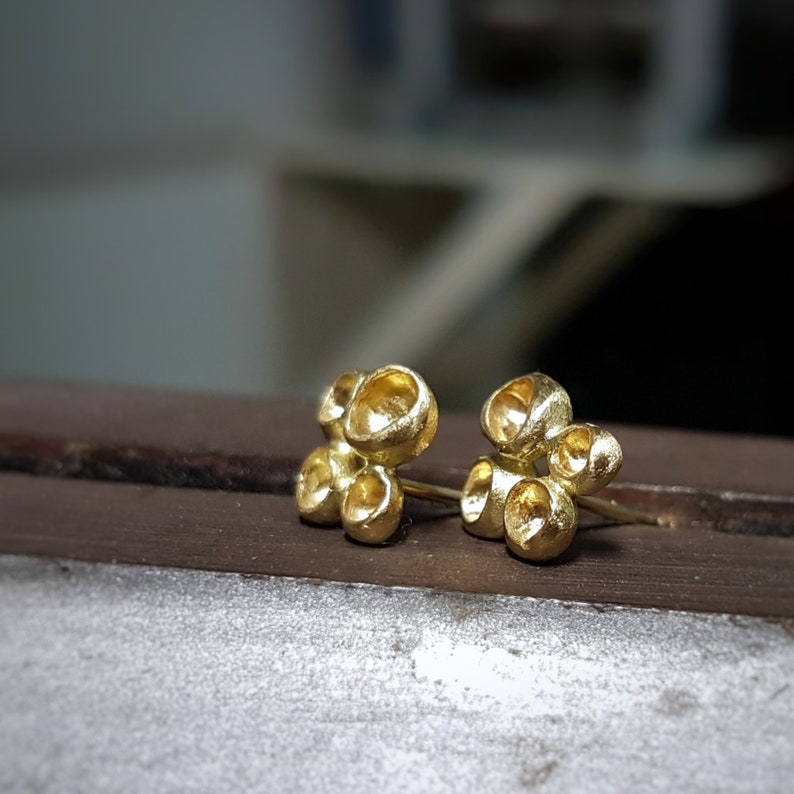 18k Gold Earrings, Wedding Earrings, Flower Earrings, Nature Inspired Jewelry, Botanical Jewelry, Solid Gold Stud Earrings, Unique Earrings image 4