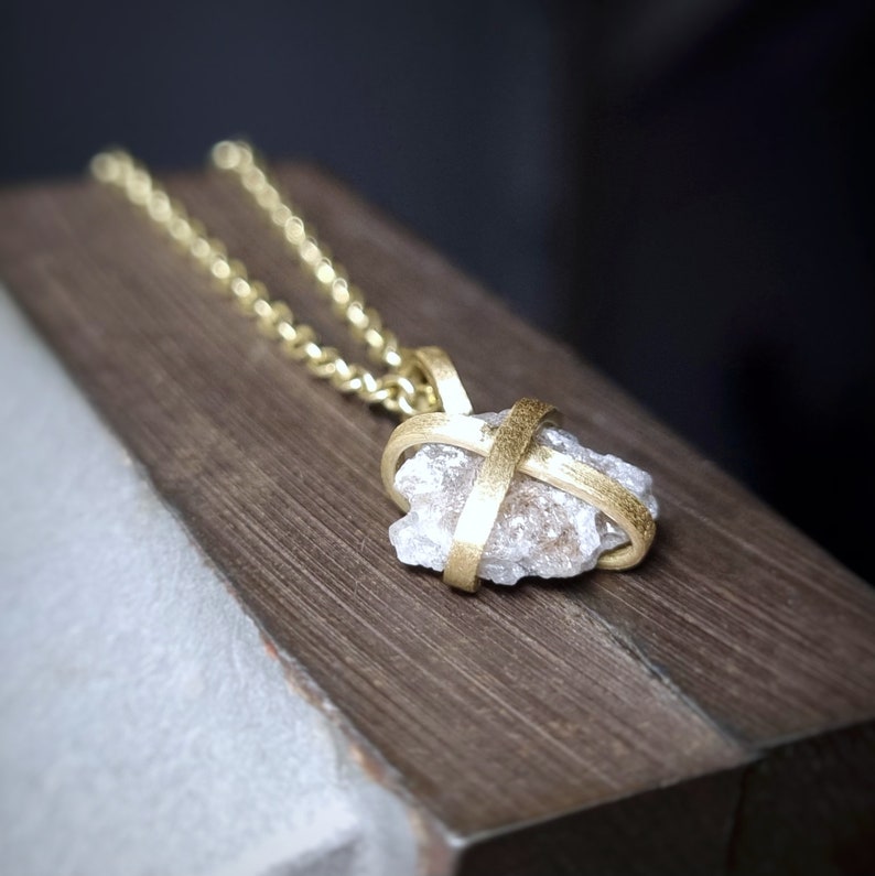 18k Gold Raw Diamond Necklace, Rough Diamond Pendant, Uncut Diamond Necklace, Fine Jewelry Necklace, Solitaire Diamond Necklace, Heart Charm image 7