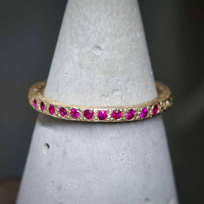 18k Gold Ruby Ring, White Gold Ruby Band, Gold Wedding Ring, Anniversary Ring, Textured Stacking Ring, Ruby Stackable Ring, Fine Jewelry Ruby
