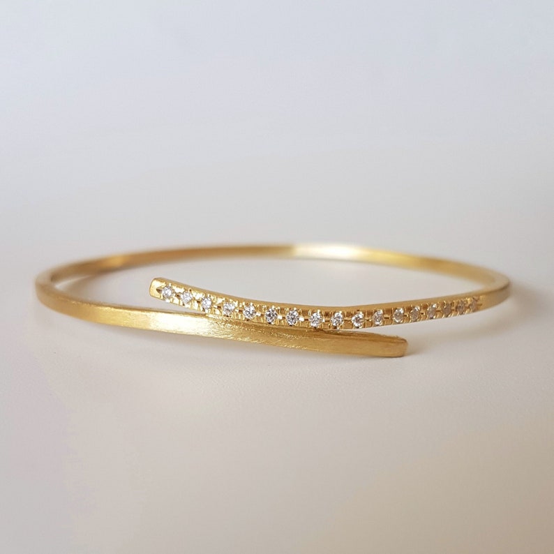 Diamond Bangle Bracelet, 18k Gold Bracelet, Gold Diamond Bangle, Solid Gold Bangle Bracelet, Simple Bracelet, Unique Christmas Gift image 4