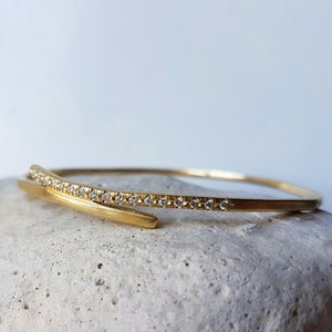 Diamond Bangle Bracelet, 18k Gold Bracelet, Gold Diamond Bangle, Solid Gold Bangle Bracelet, Simple Bracelet, Unique Christmas Gift image 8