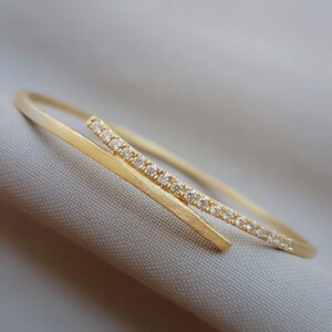 Gold Diamond Bangle Bracelet 18k Solid Gold Real Diamond Bracelet Fine Jewelry Gold Cuff Unique Christmas Gift 10th Anniversary Gift