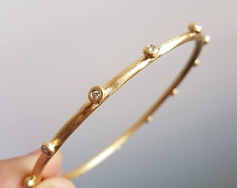 Gold Diamond Bangle, 18k Gold Bracelet, Solid Gold Bangle Bracelet, Diamond Bangle Bracelet, Fine Jewelry Bracelet, Unique Gift for Women