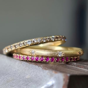 18k Gold Diamond Eternity Band, Textured Gold Ring, Wedding Ring, Diamond Stacking Ring, Anniversary Ring, Diamond Anniversary Band image 3