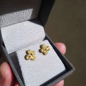 18k Gold Earrings, Wedding Earrings, Flower Earrings, Nature Inspired Jewelry, Botanical Jewelry, Solid Gold Stud Earrings, Unique Earrings image 6