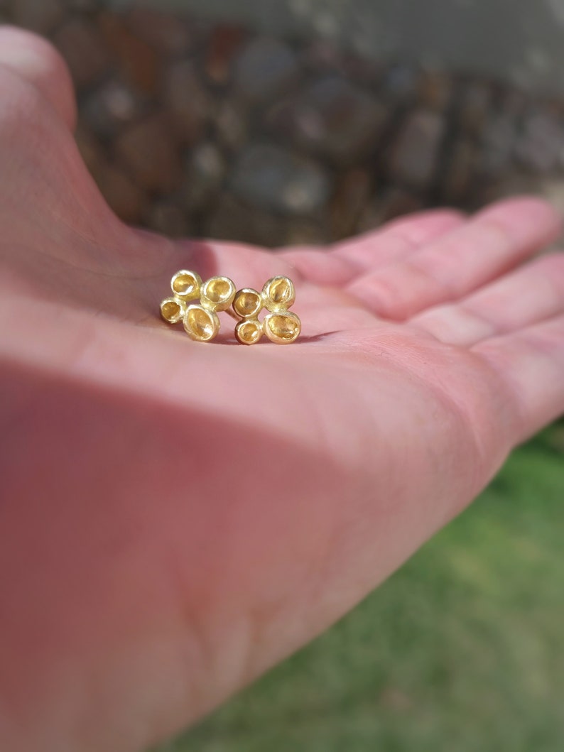 18k Gold Earrings, Wedding Earrings, Flower Earrings, Nature Inspired Jewelry, Botanical Jewelry, Solid Gold Stud Earrings, Unique Earrings image 5