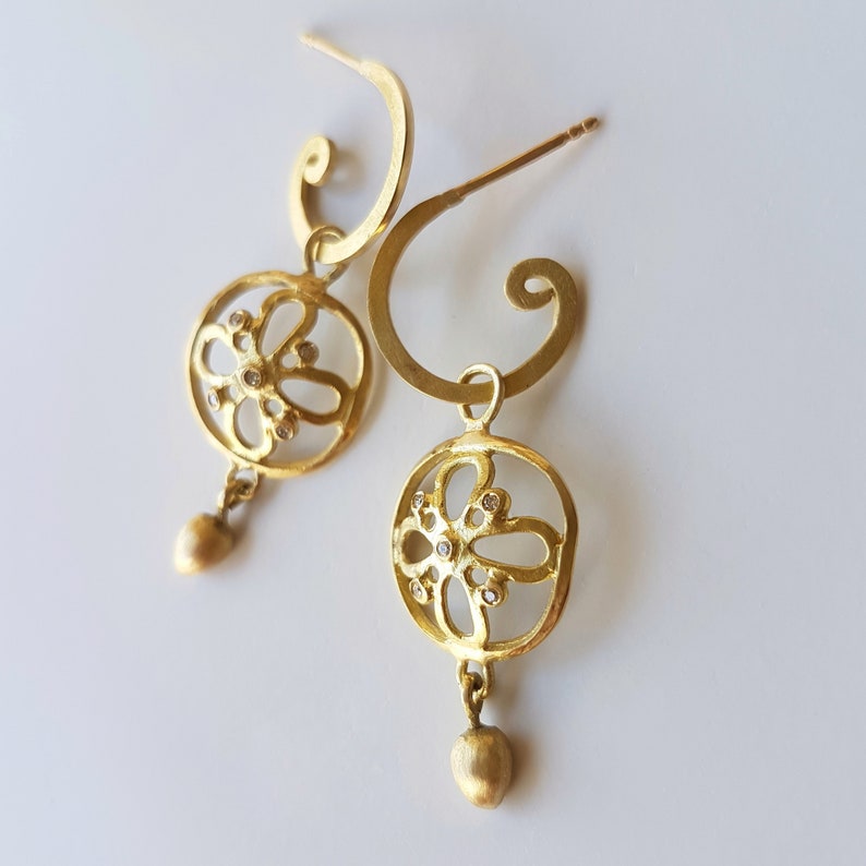 Gold Diamond Hoop Earrings, Dainty Gold Hoops, Small Gold Hoops, Solid Gold Hoops, 18k Gold Diamond Earrings, Unique Diamond Earrings image 8
