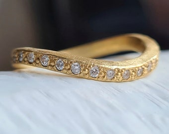 18k Gold Diamond Eternity Band, Diamond Enhancer Ring, Wedding Ring, Diamond Stacking Ring, Diamond Anniversary Ring, Textured Gold Ring