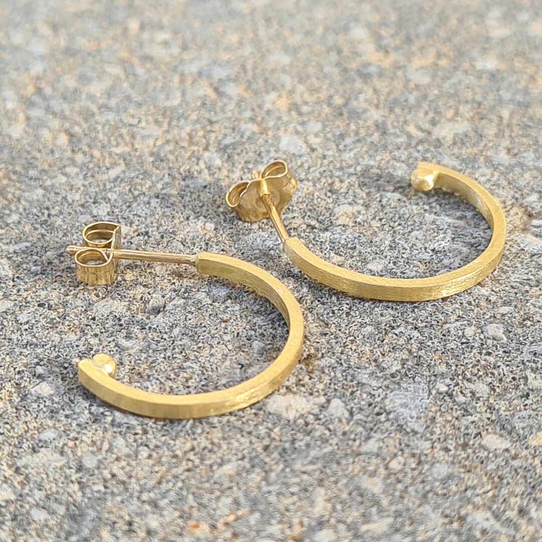 Minimalist Gold Hoops Unique Hoop Earrings Medium Size Handmade Gold ...