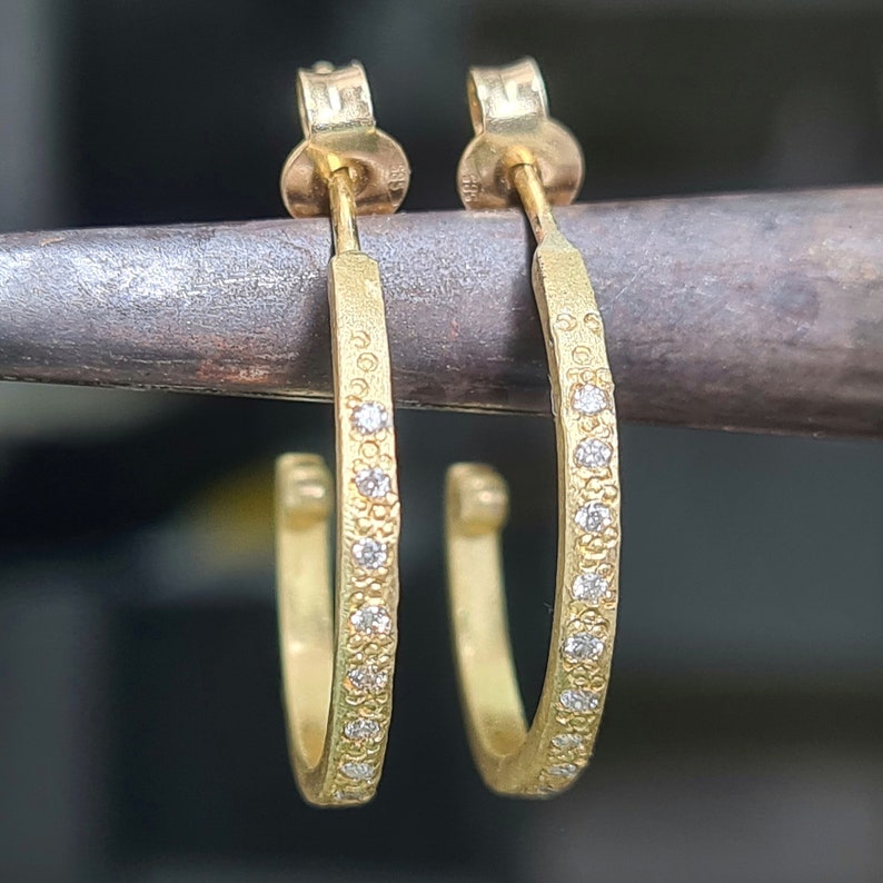 Diamond Hoop Earrings, 18k Gold Hoops, Unique Diamond Earrings, Solid Gold Hoop Earrings, Fine Jewelry Earrings, Pave Diamond Hoops image 2