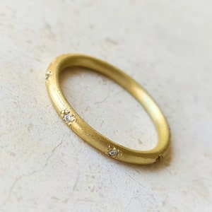18k Gold Diamond Eternity Band, Textured Gold Ring, Wedding Ring, Diamond Stacking Ring, Anniversary Ring, Diamond Anniversary Band image 10