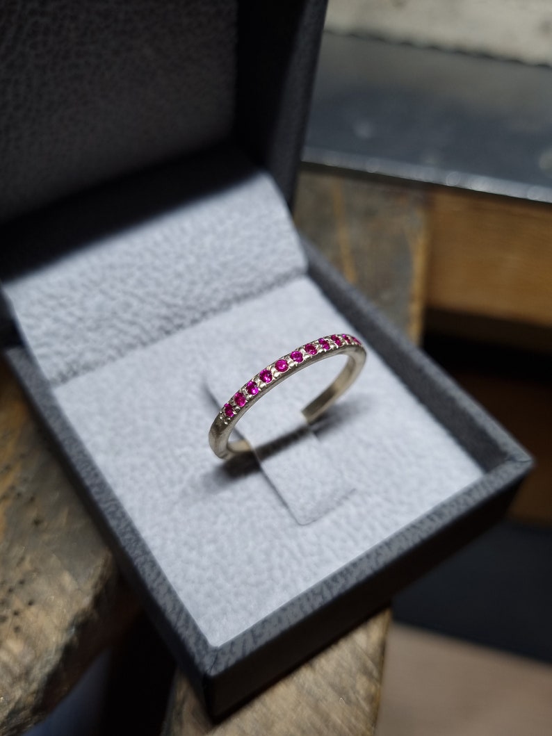 18k Gold Ruby Ring, White Gold Ruby Band, Gold Wedding Ring, Anniversary Ring, Textured Stacking Ring, Ruby Stackable Ring, Fine Jewelry image 8