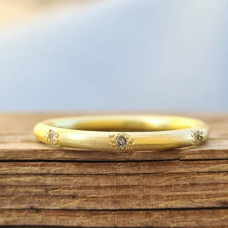 18k Gold Diamond Eternity Band, Textured Gold Ring, Wedding Ring, Diamond Stacking Ring, Anniversary Ring, Diamond Anniversary Band image 8