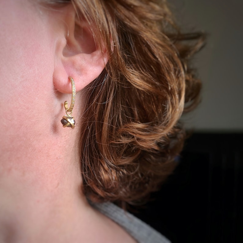 Diamond Hoop Earrings, 18k Gold Hoops, Unique Diamond Earrings, Solid Gold Hoop Earrings, Fine Jewelry Earrings, Pave Diamond Hoops image 10