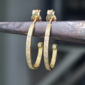 18k Gold Hoops, Unique Diamond Earrings, Diamond Hoop Earrings, Solid Gold Hoop Earrings, Fine Jewelry Earrings, Pave Diamond Hoops image 8