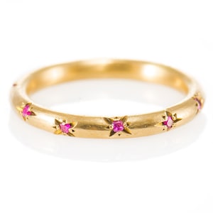 Handmade 18k Gold Ruby Star Eternity Band, Stacking Ring