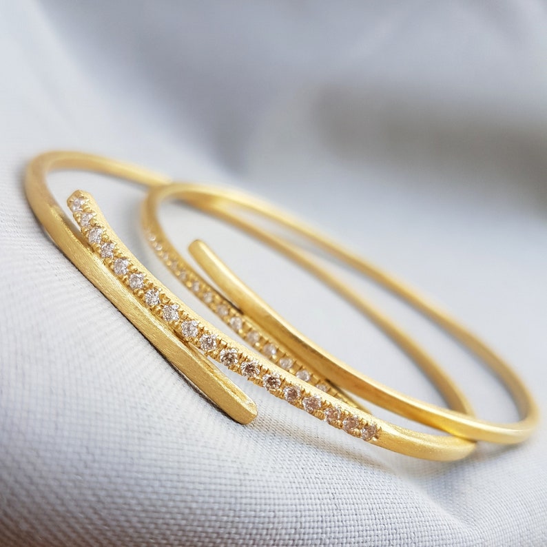 Diamond Bangle Bracelet, 18k Gold Bracelet, Gold Diamond Bangle, Solid Gold Bangle Bracelet, Simple Bracelet, Unique Christmas Gift image 7