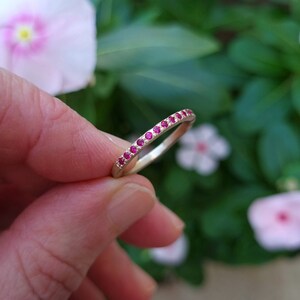 18k Gold Ruby Ring, White Gold Ruby Band, Gold Wedding Ring, Anniversary Ring, Textured Stacking Ring, Ruby Stackable Ring, Fine Jewelry image 2