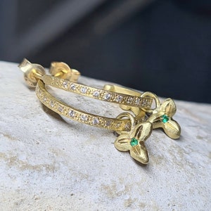 18k Gold Hoops, Unique Diamond Earrings, Diamond Hoop Earrings, Solid Gold Hoop Earrings, Fine Jewelry Earrings, Pave Diamond Hoops image 7