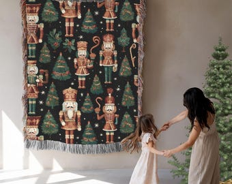 Christmas Nutcracker Woven Blanket for Christmas Holiday Decor or Family Christmas Home Decor