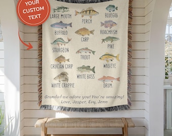 Lake House Woven Blanket Rainbow Trout Fishes Rustic Cabin Decor For Dad or Husband