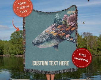 100% Cotton Personalized Woven Blanket Whale Shark Tapestry for Coastal Decor