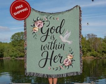 Bijbelvers geweven deken bloemen christelijk huisdecor schriftworp