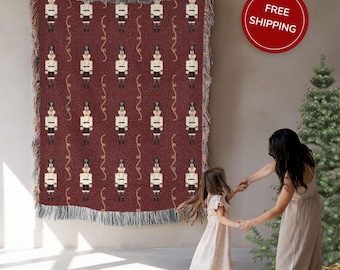 Christmas Nutcracker Woven Blanket Bordeaux for Christmas Holiday Decor