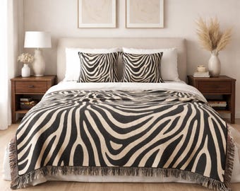 Zebra Woven Blanket Black and White Animal Print Throw for Modern Home Decor and Animal Lovers