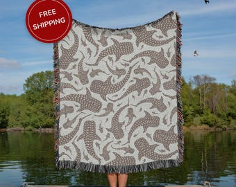 100% Cotton Woven Blanket Whale Shark Tapestry for Beach house and Coastal Decor