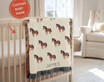 Personalized Horse Baby Blanket for Western Nursery Decor 100% Cotton
