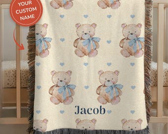 100% Cotton Custom Teddy Bear Baby Blanket Baby Girl Baby Boy Nursery Decor