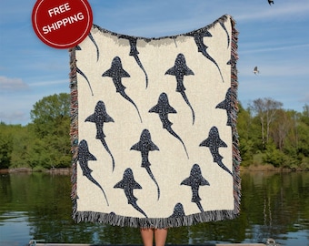 100% Cotton Woven Blanket Whale Shark Tapestry for Beach house and Coastal Decor