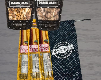 Rind und Käse Sticks - Damn, Man Whisky Nuss Mix - Honig Meersalz Mandeln - Geschenke für Ihn - Snack Tasche